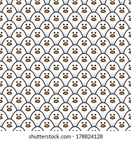Repeating Pattern of Staring Little White Chicks - Vector