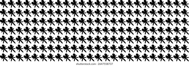 A repeating pattern of stylized black floral shapes against a clean white 