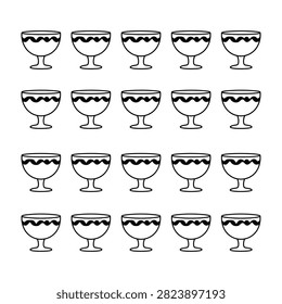 Repeating pattern of stylized goblet icons in black and white. Ideal for backgrounds, textiles, and web design. Simple, elegant, and versatile.