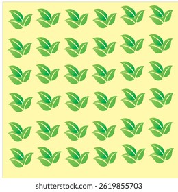 Repeating pattern of stylized green leaves against a light yellow background