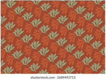 A repeating pattern of stylized leaf or floral shapes in two colors, creating a dense, decorative background.