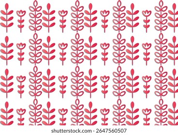 A repeating pattern of stylized red floral branches and flowers with a blue outline on a white background.