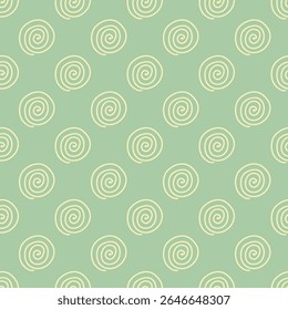 A repeating pattern of stylized spiral shapes on a soft green background.