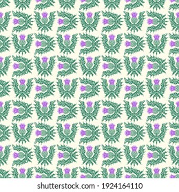 A repeating pattern of thistle, the symbol of Scotland, a sharp flower. Vector.