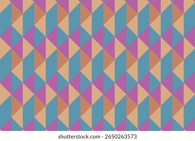 Repeating pattern of three-dimensional triangles in muted colors of teal, tan, and mauve.