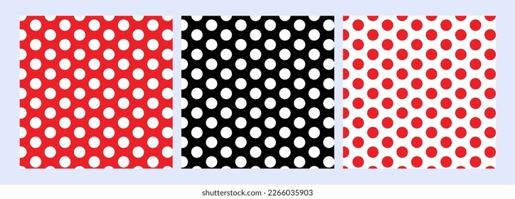 Repeating Pattern Tile in Red, Black and White Polka Dots. Vector Seamless Patterns. Kids Party Backgrounds. Children Birthday Invitation Backdrops.