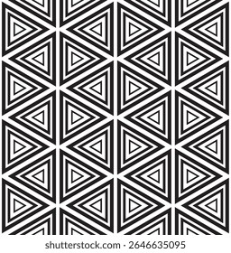 Um padrão repetitivo de triângulos em um design monocromático, criando uma textura geométrica visualmente impressionante.