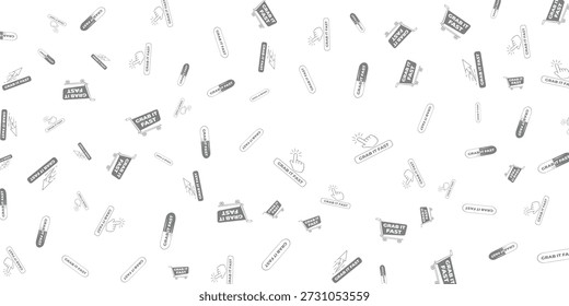 A repeating pattern of various icons related to online shopping and speed, including shopping carts, click cursors, and 'Grab It Fast' signs.