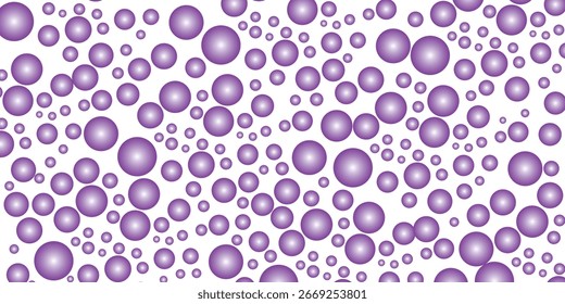 Um padrão repetitivo de vários círculos roxos sombreados de tamanho variável em um fundo branco.