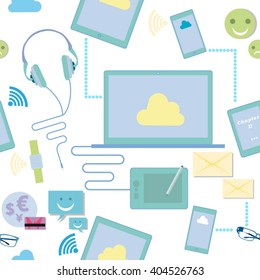 Repeating Pattern Vector Illustration Of Communication Technology Devices
