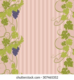Repeating pattern with vines and bunches of grapes.