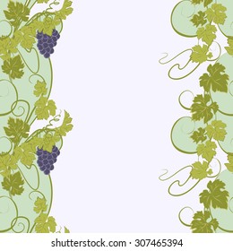 Repeating pattern with vines and bunches of grapes.