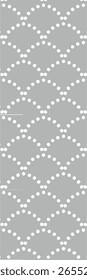 A repeating pattern of white dots arranged in a diagonal grid on a grey background, suitable for graphic design or textile use.