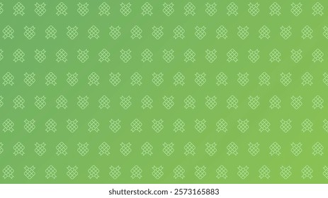 A repeating pattern of white, geometric shapes resembling stylized ketupat on a gradient background transitioning from a darker to a lighter shade of green. The pattern is symmetrical and creates a