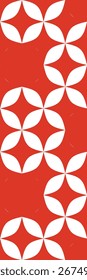 A repeating pattern of white leaf-like shapes on a red background, creating a vibrant and modern graphic design.