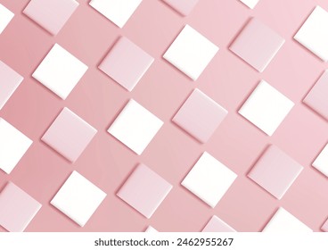 A repeating pattern of white and pink squares decorates a pink background. Vector illustration