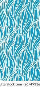 A repeating pattern of white swirling lines on a blue background, creating a fluid design.