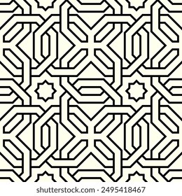 Repeating patterns of Arabian star shapes.  Arabesque Interlocking lines Seamless pattern of printable vector.