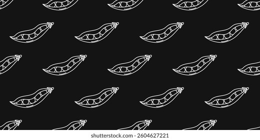 Repeating patterns of pea pods with DNA designs in a modern graphic style on a dark background