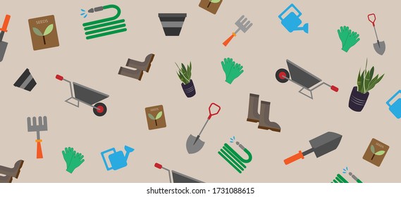 Repeating patterns vector of garden tools for gardening.
