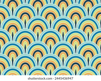 Repeating peacock feather vector seamless ornament. Fairytale fishscale texture. Textile peacock plumage print. Dreamy animal scale background. Chinese traditional motif.