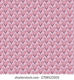 Padrão floral rosa repetitivo com folhas desenhadas à mão e pétalas
