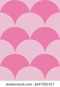 Repeating pink scallop shapes forming a seamless geometric pattern on a light pastel pink background. Concept of retro style and minimal decoration. Vector illustration