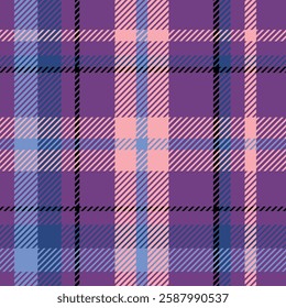 A repeating plaid pattern featuring a mix of purple, pink, and blue hues.