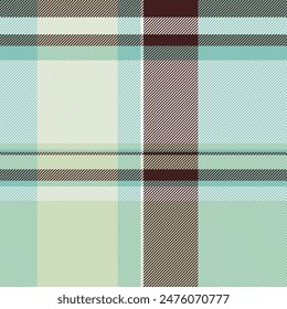 Repeating plaid pattern tartan, plain background fabric textile. Vintage check vector seamless texture in teal and light colors.