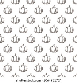 Digitale Gravierungsstil-Illustration für Kürbis oder Squash-Kürbis: Nahtlose MusterTapete als Thanksgiving- oder Türkei-Tagesvorlage - Schwarze Gemüse auf weißem Hintergrund - Vektorhandgezeichnetes Design