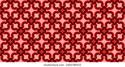 a repeating red ornamental pattern with curved, symmetrical shapes that create a decorative and vibrant design.