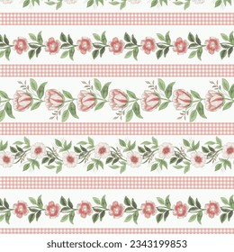  Repeating roses on a white background,plaid pattern
