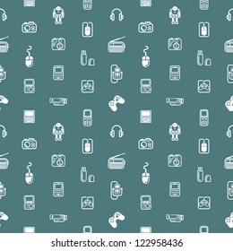 A repeating seamless gadgets and technology background tile texture with lots of different tech and gadget icons