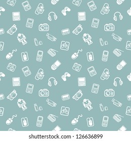 A repeating seamless gadgets and technology background tile texture with lots of different tech and gadget icons