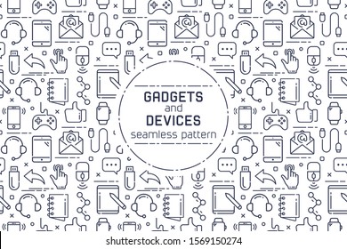 A repeating seamless gadgets and technology background tile texture with lots of different tech and gadget icons