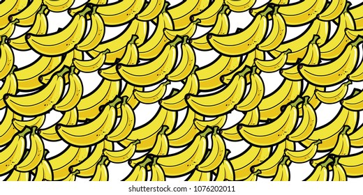 Repeating seamless pattern of bright yellow cartoon bananas