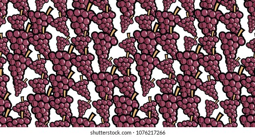 Repeating seamless pattern of bunches of red cartoon grapes
