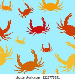 Repeating seamless pattern with crabs. Vector marine pattern, crabs.
