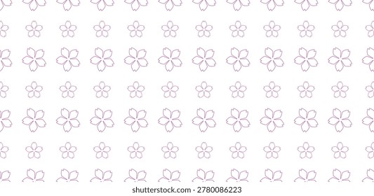 A repeating seamless pattern of delicate pink cherry blossom flowers arranged in a clean and minimalist grid style design.