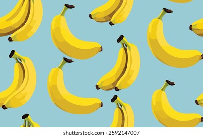A repeating (seamless) pattern featuring banana illustrations. The design has a cheerful and playful look, with bright yellow bananas contrasting against the background. This pattern is suitable for v