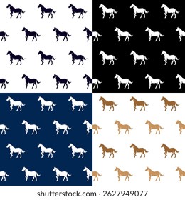 repeating seamless pattern horse silhouettes on varied backgrounds