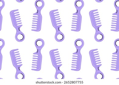 Repeating seamless pattern with lilac wide-tooth combs for curly and thick hair