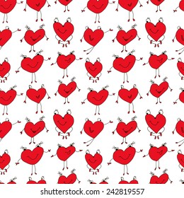 Repeating seamless pattern painted red hearts on a white background. Texture for Valentine's day