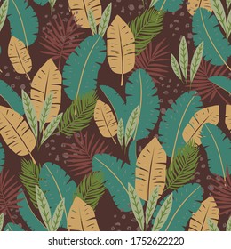 Repeating seamless pattern with tropical leaves. Vector illustration