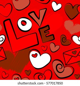Repeating seamless pattern for Valentines day. Vector half tone blending mini hearts on a red background.
