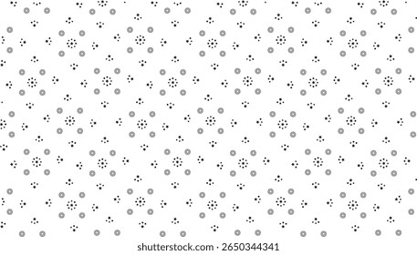Repeating seamless vector pattern with clean minimalist geometry, oriental floral ornaments, and scattered diamond-shaped line motifs in a balanced layout