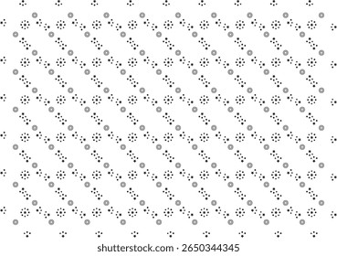 Repeating seamless vector pattern with clean minimalist geometry, oriental floral ornaments, and scattered diamond-shaped line motifs in a balanced layout