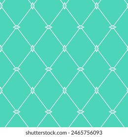 A repeating seamless vector pattern of intersecting white lines forms diamond shapes against a solid teal background, creating a clean and minimalistic geometric design. Nice for indoor visuals.
