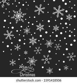 Repeating Seasonal Pattern with Snow Falling & Merry Christmas Lettering. Vector Illustration