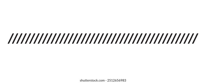 Repeating slash lines pattern. Border with slanted parallel stripes. Embroidery ornament with angled stitches on white background. Print for caution tape or barrier board. Vector graphic illustration.